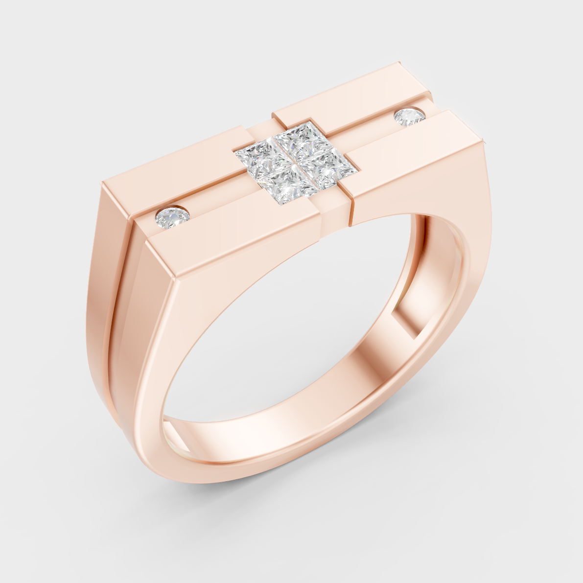 9K Rose Gold Round And Princess-Cut Lab-Grown Diamond Men’s Band With Hallmark Quality