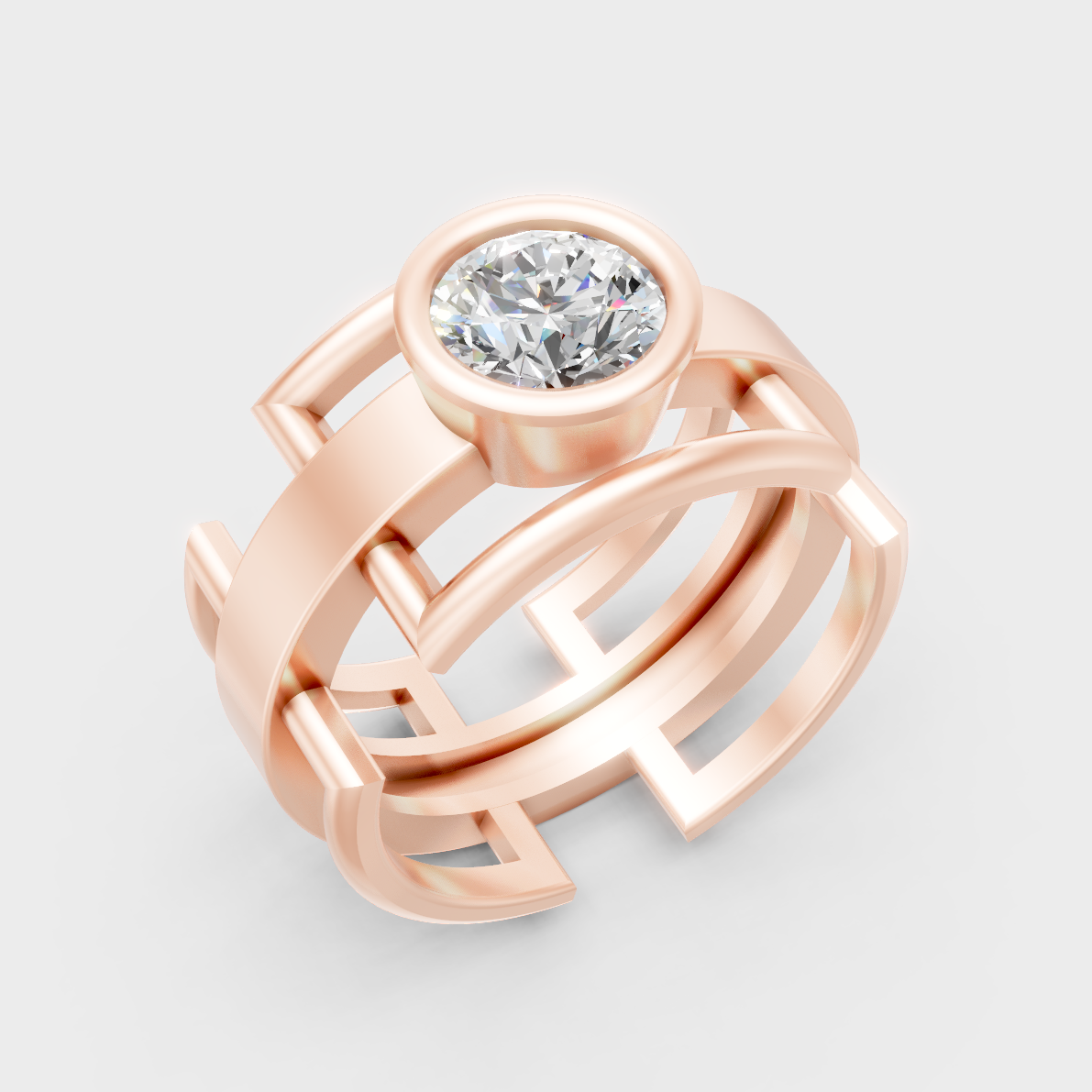 Sleek 14K Rose Gold Men’s Band Featuring A Certified 1-5Ct Round Lab Diamond