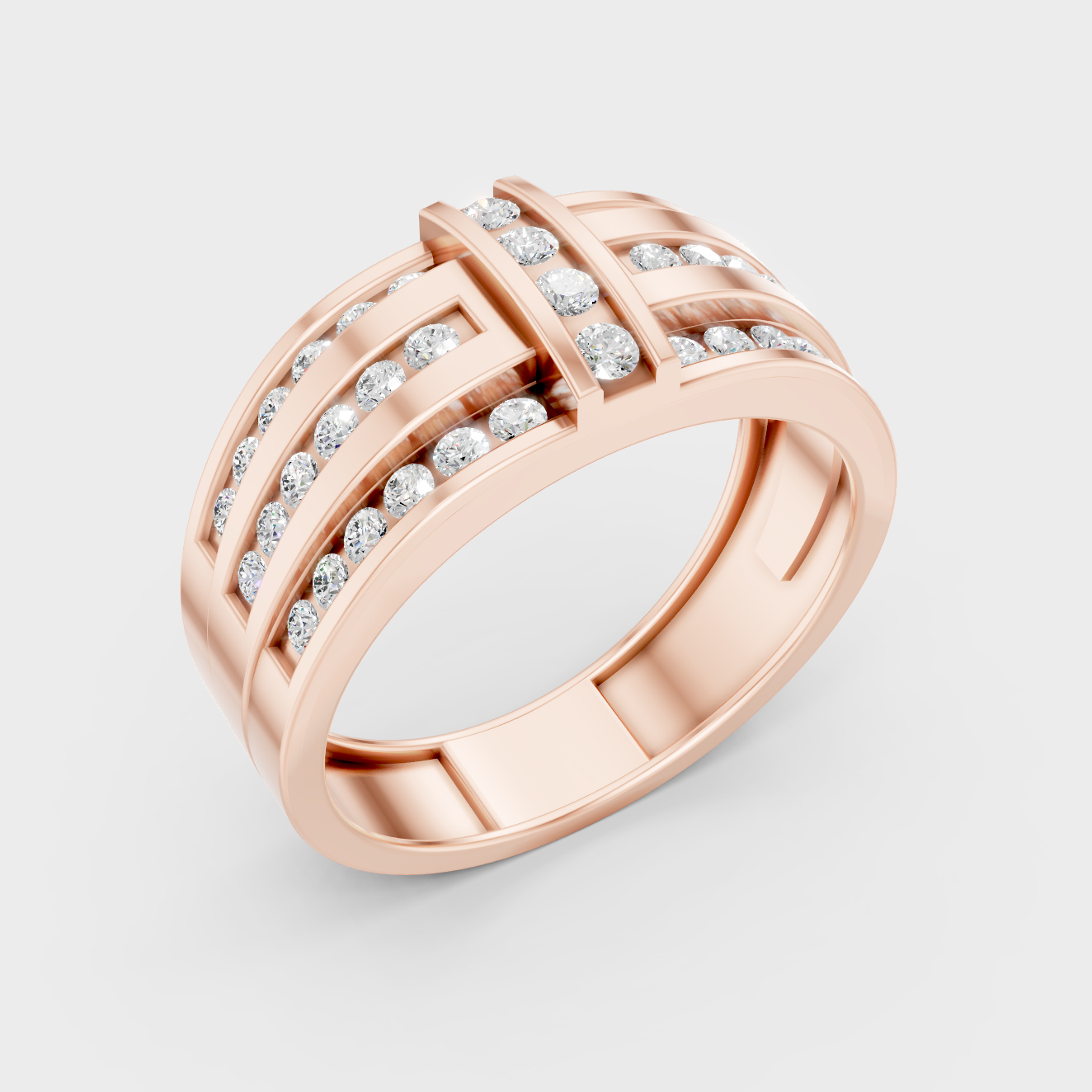 Radiant Rose Gold Men’s Statement Band With Certified 0.75Ct Round Solitaire