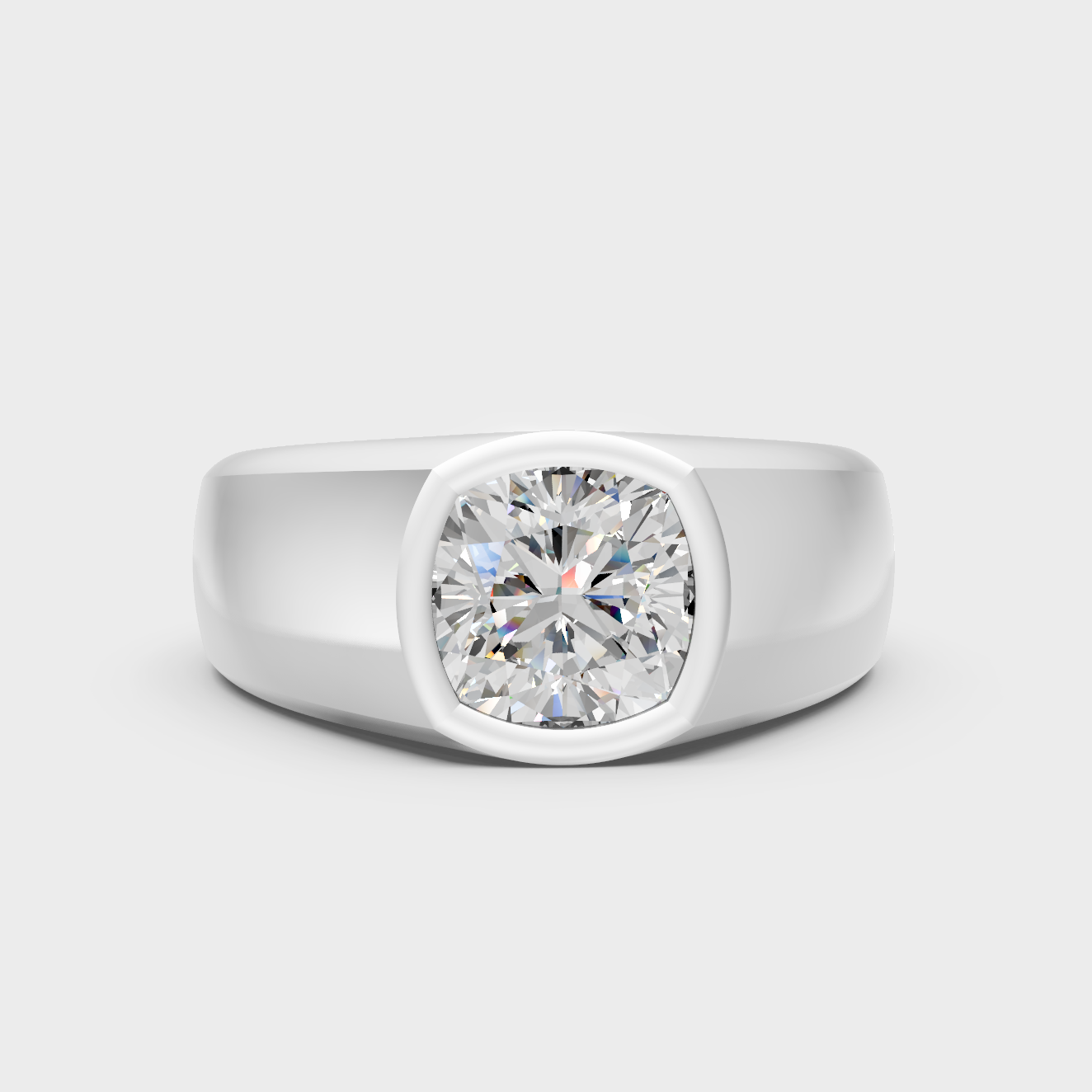 White Gold Mens Cushion Diamond Ring Certified Fine Jewelry