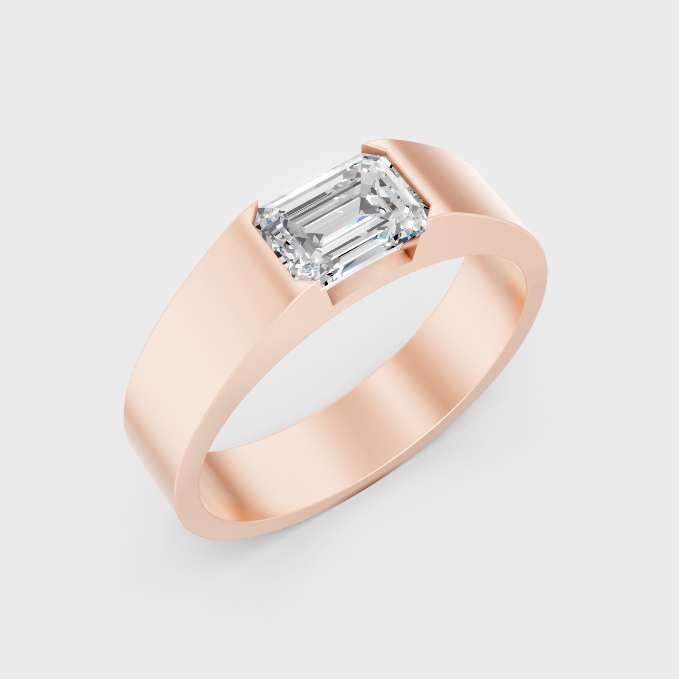 9K Rose Gold Emerald-Cut Lab-Grown Diamond Men’s Band With Hallmark Quality
