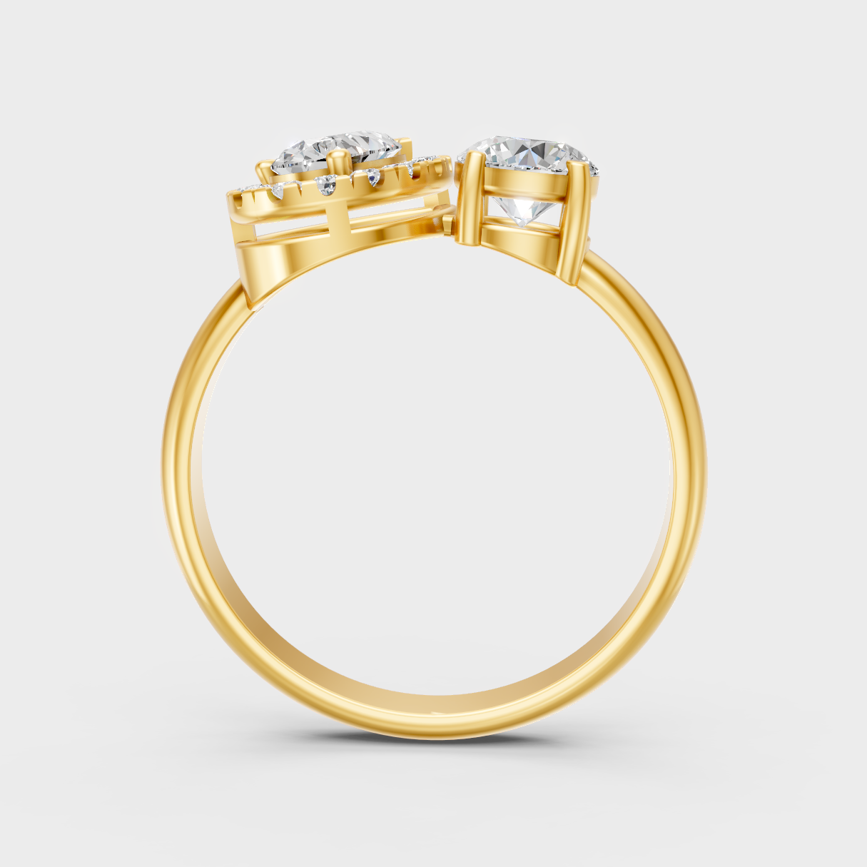 Sustainable Yellow Gold Halo Ring With Pear And Round Lab Diamond Combo