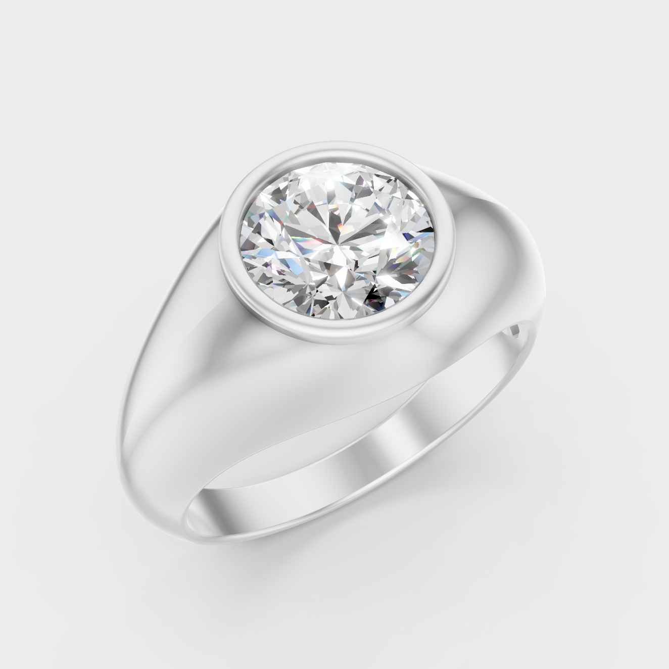 9K White Gold Round-Shaped Lab-Grown Diamond Men’s Ring With Bold Design