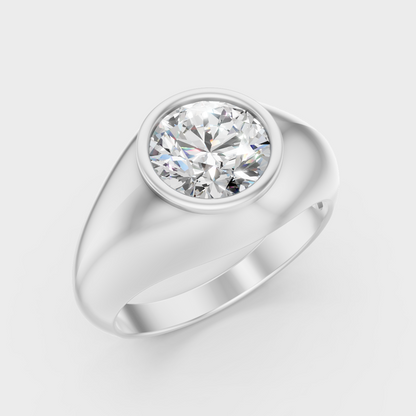 9K White Gold Round-Shaped Lab-Grown Diamond Men’s Ring With Bold Design