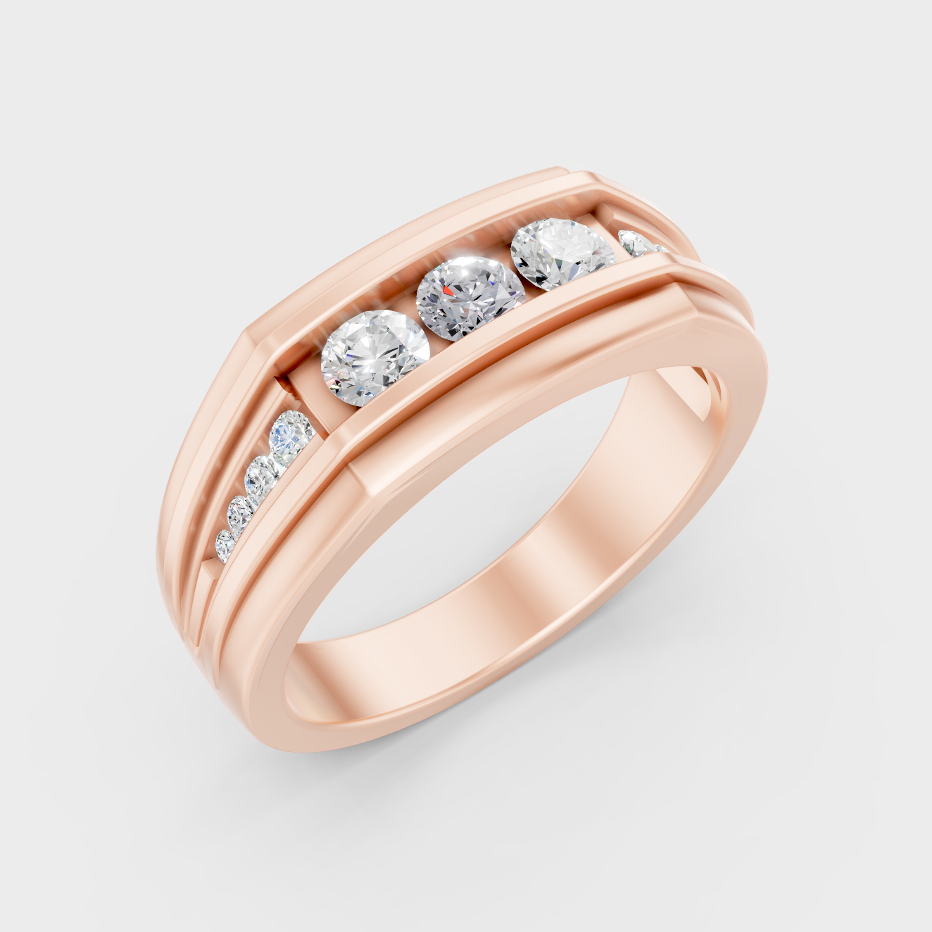 High-Polish Rose Gold 0.59 Carat Round Lab Diamond Men’s Ring For Subtle Sparkle
