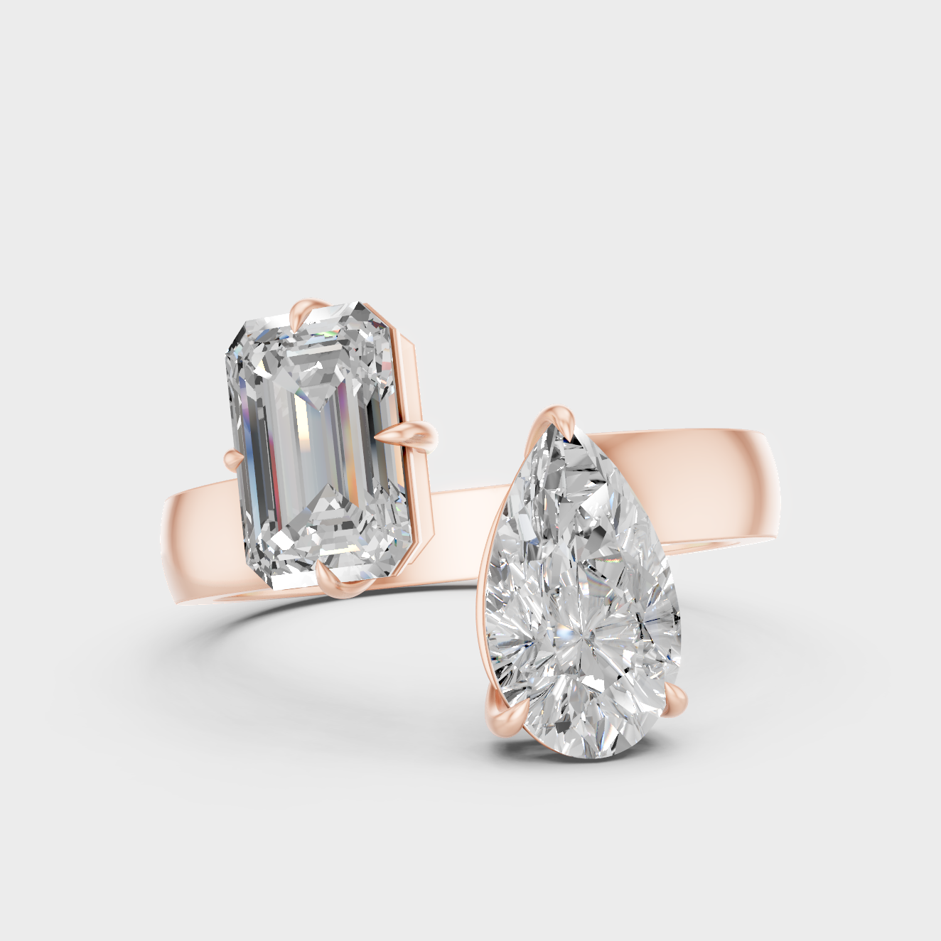 Premium Emerald Pear Lab Diamond Ring In Rose Gold