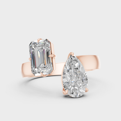 Premium Emerald Pear Lab Diamond Ring In Rose Gold