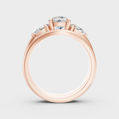  Blush Rose Gold Ring Set With Hallmarked Round And Pear Diamond Detail