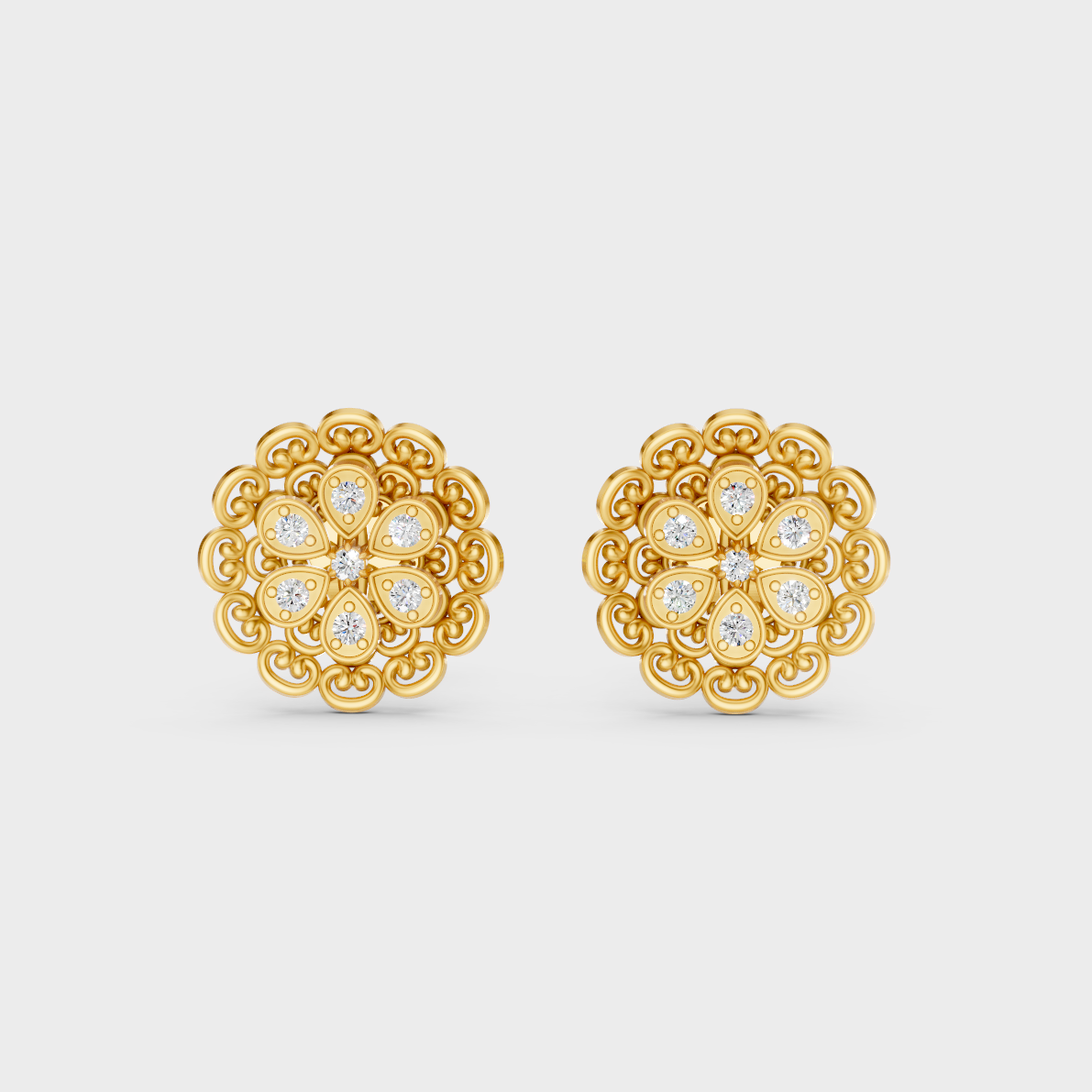  Radiant Yellow Gold Solitaire Earrings With Certified 0.12 Ct Total Weight Diamonds 