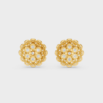  Radiant Yellow Gold Solitaire Earrings With Certified 0.12 Ct Total Weight Diamonds 