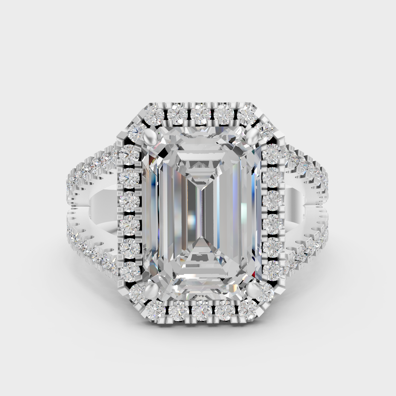 White Gold Emerald Engagement Ring With Halo And Certified Lab Diamonds