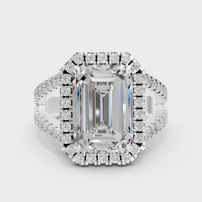 White Gold Emerald Engagement Ring With Halo And Certified Lab Diamonds