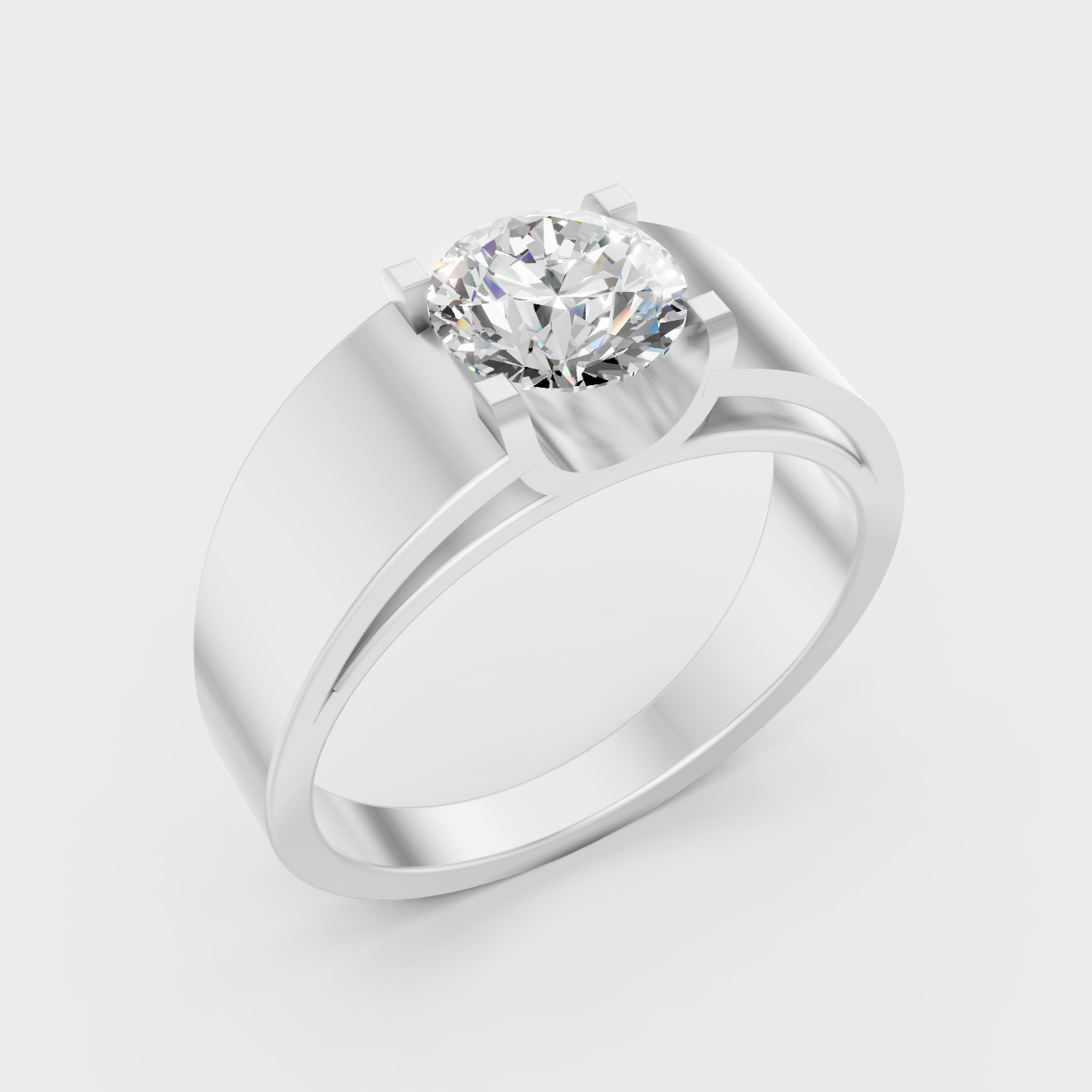 9K White Gold Round-Shaped Lab-Grown Diamond Men’s Ring With Clean Design