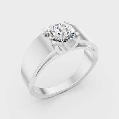 9K White Gold Round-Shaped Lab-Grown Diamond Men’s Ring With Clean Design