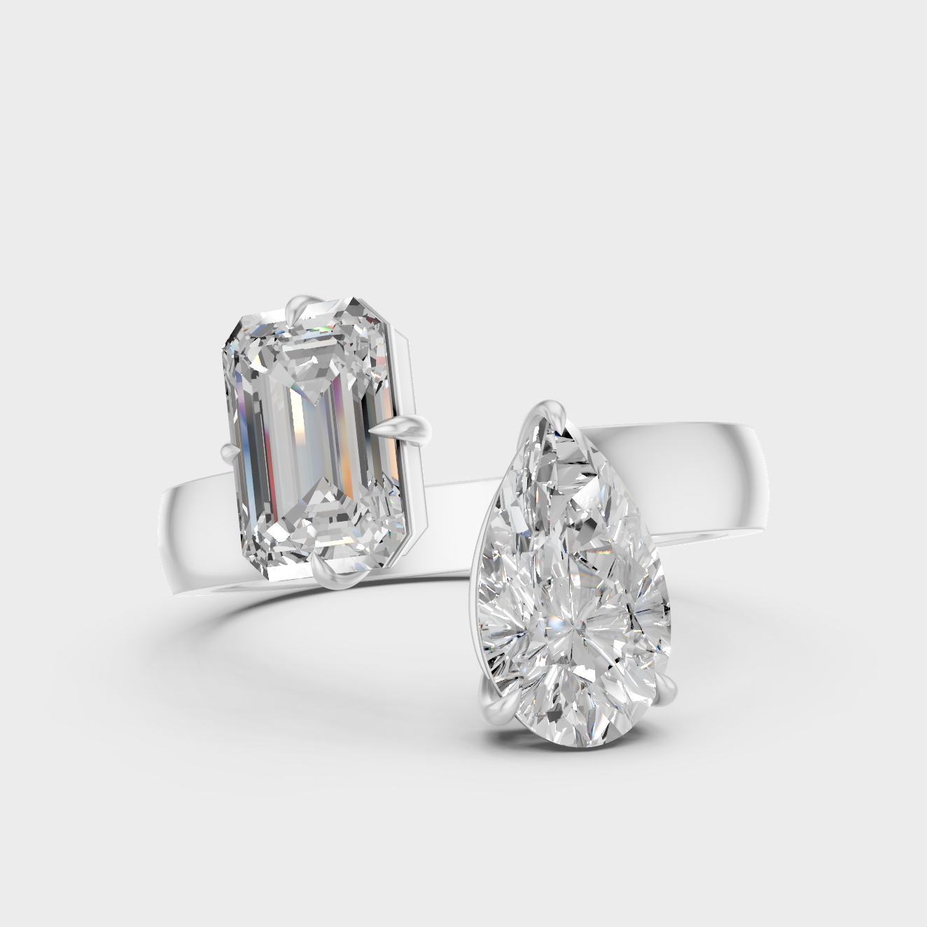 White Gold Emerald Pear Diamond Toi Et Moi Ring Certified Fine Jewelry