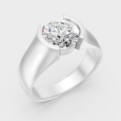 9K White Gold Round-Shaped Lab-Grown Diamond Men’s Ring With Clean Design