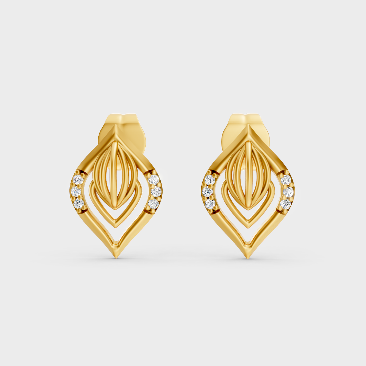 Radiant Yellow Gold Solitaire Earrings With Certified 0.06 Ct Total Weight Diamonds