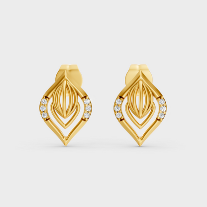 Radiant Yellow Gold Solitaire Earrings With Certified 0.06 Ct Total Weight Diamonds