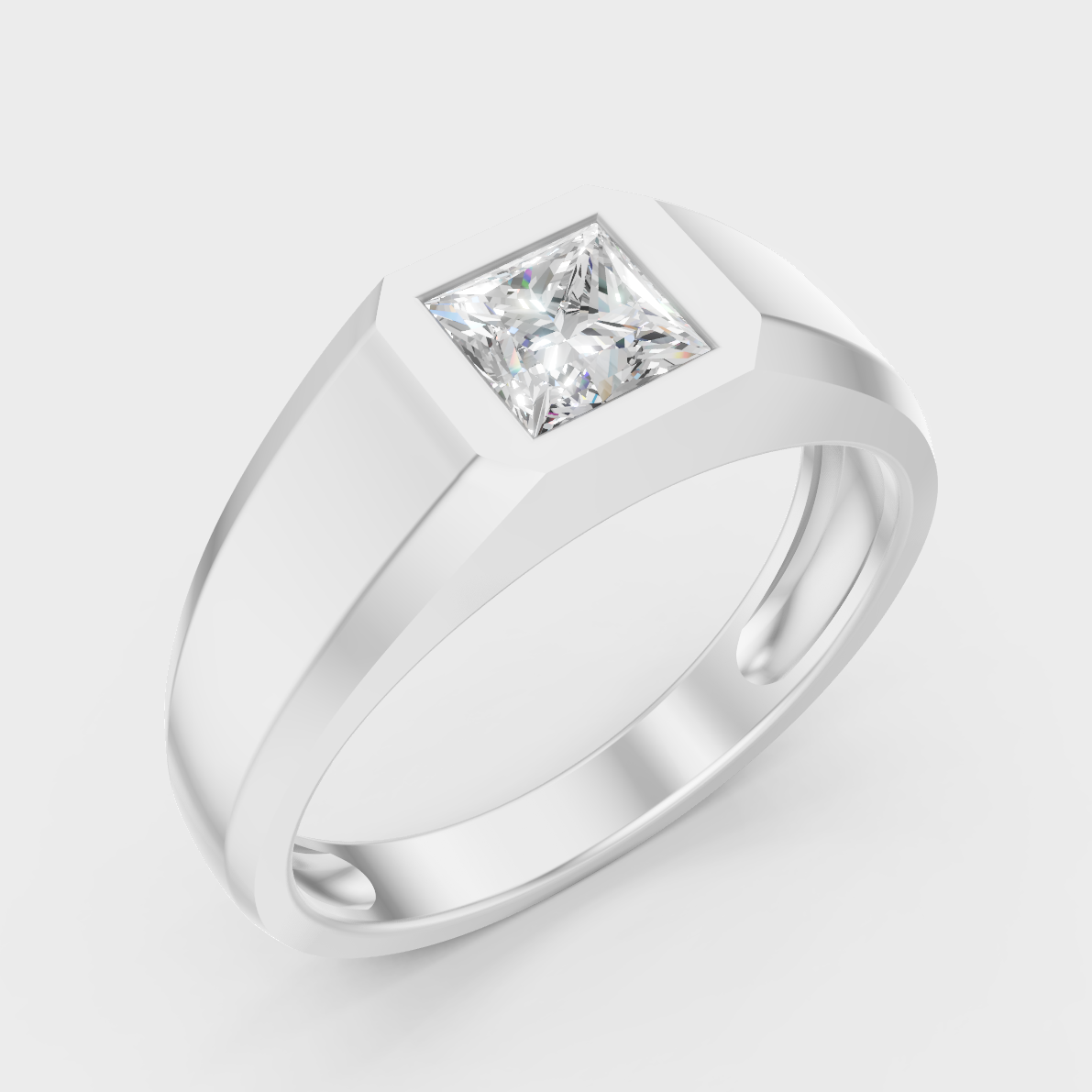 9K White Gold Princess-Shaped Lab-Grown Diamond Men’s Ring With Clean Design