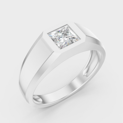 9K White Gold Princess-Shaped Lab-Grown Diamond Men’s Ring With Clean Design