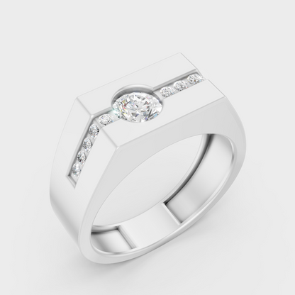 9K White Gold Round-Shaped Lab-Grown Diamond Men’s Ring With Clean Design