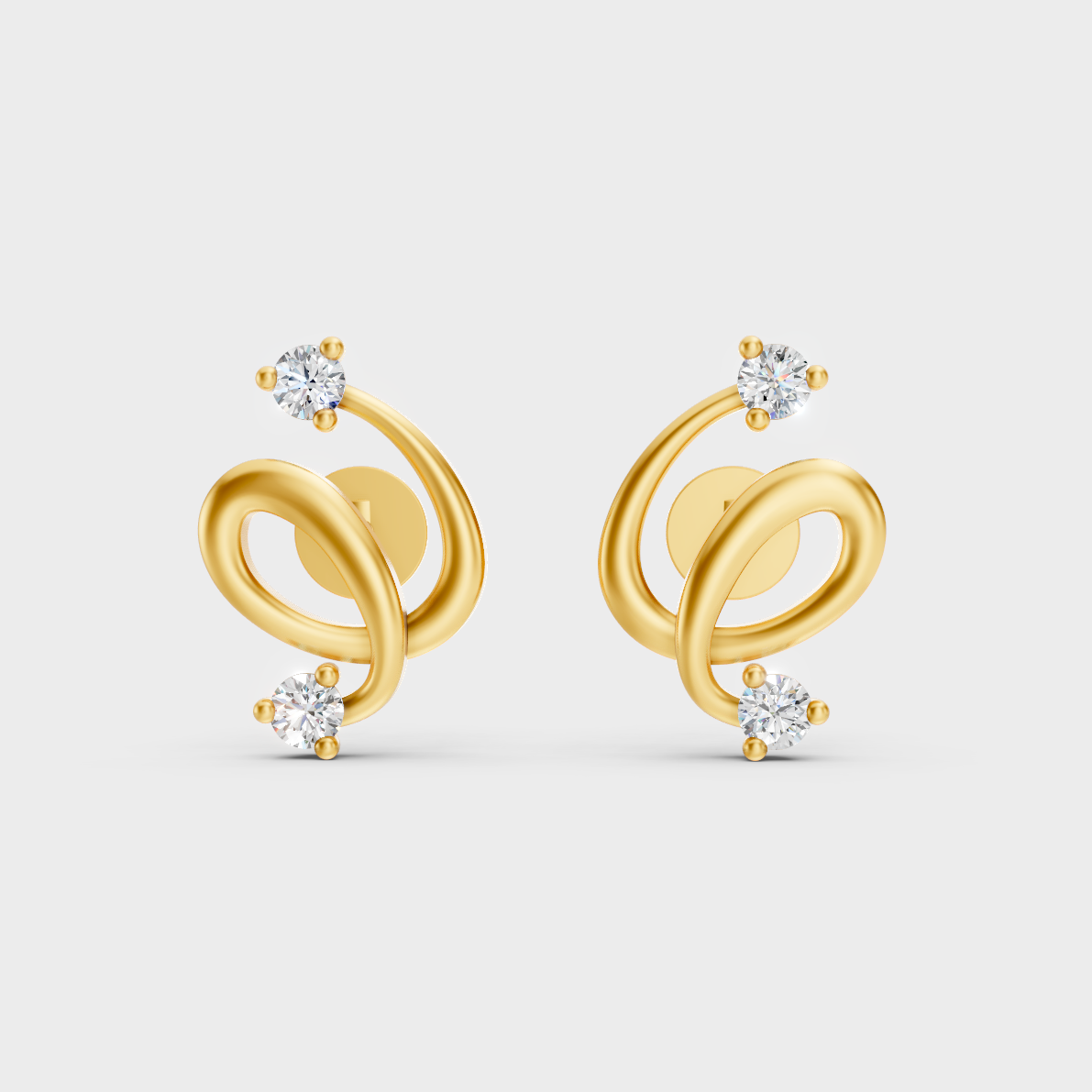 Radiant Yellow Gold Solitaire Earrings With Certified 0.08 Ct Total Weight Diamonds 