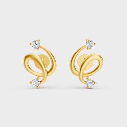 Radiant Yellow Gold Solitaire Earrings With Certified 0.08 Ct Total Weight Diamonds 