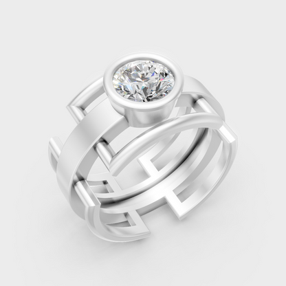 Sleek 18K White Gold Men’s Band Featuring A 1-5Ct Round Lab Diamond