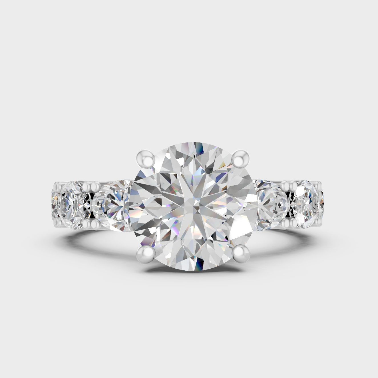 White Gold Round Engagement Ring With Certified Oval Diamonds