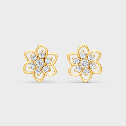 Radiant Yellow Gold Solitaire Earrings With Certified 0.18 Ct Total Weight Diamonds 