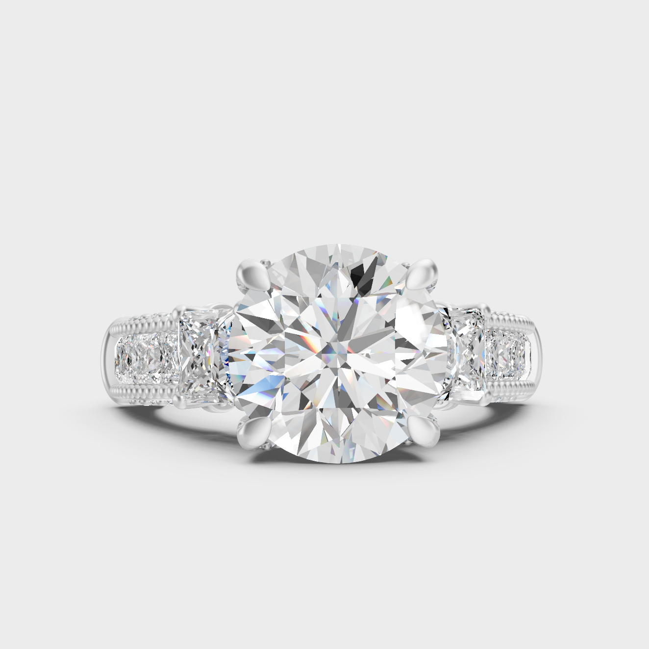 White Gold Round Engagement Ring With Certified Princess Diamonds
