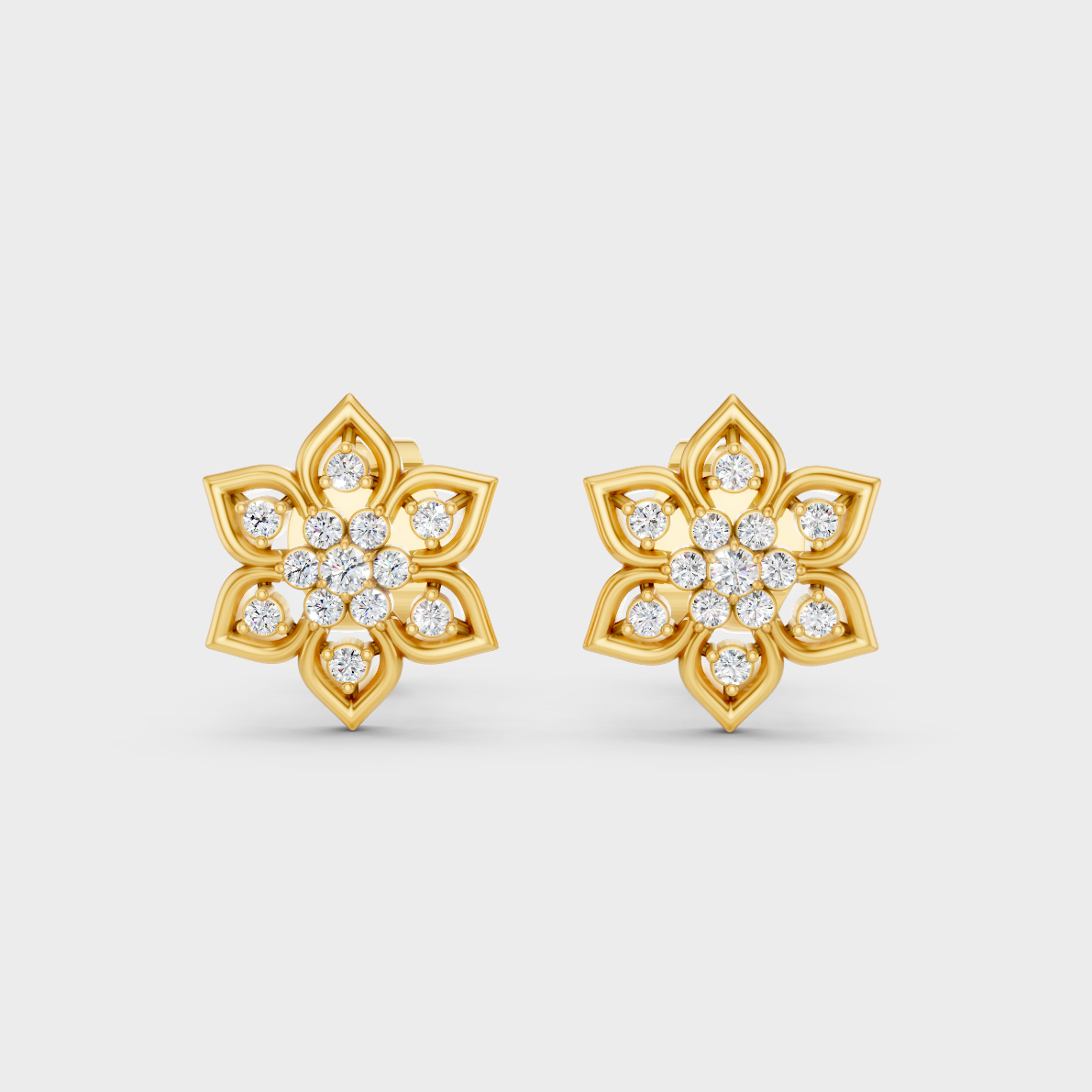 Radiant Yellow Gold Solitaire Earrings With Certified 0.14 Ct Total Weight Diamonds