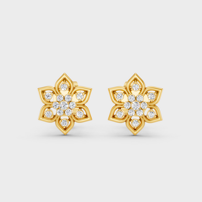 Radiant Yellow Gold Solitaire Earrings With Certified 0.14 Ct Total Weight Diamonds