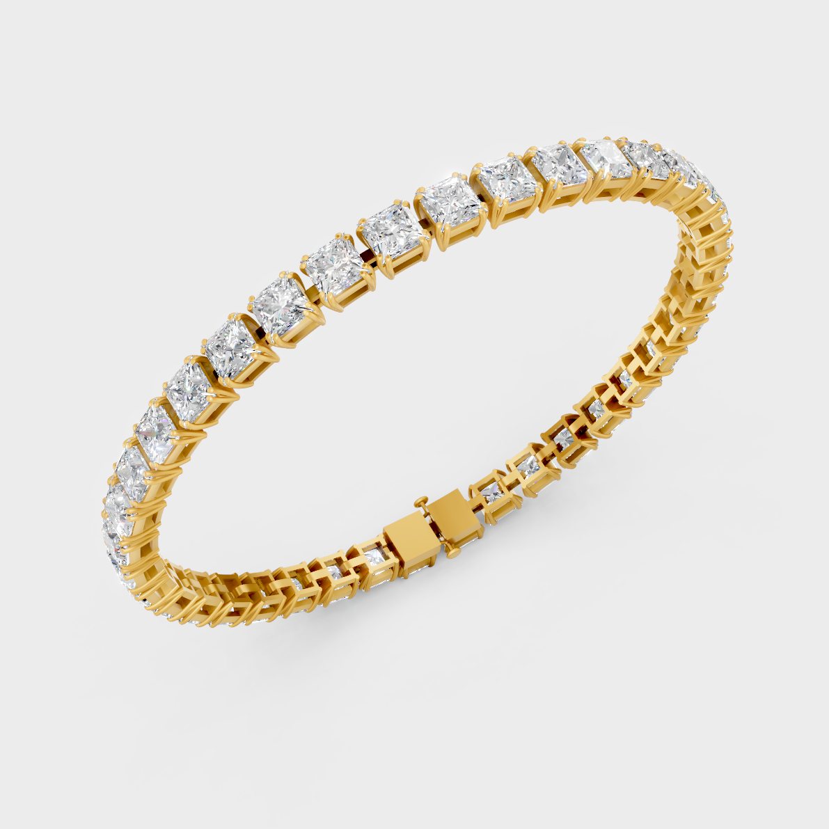 Brilliant Princess Cut Diamond Bracelet Yellow Gold