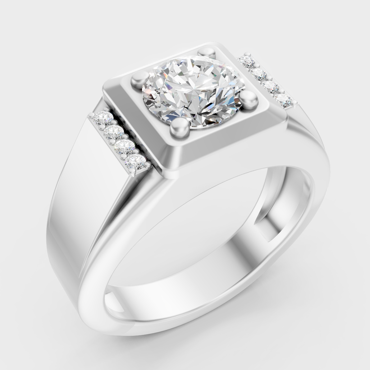 9K White Gold Round-Shaped Lab-Grown Diamond Men’s Ring With Clean Design