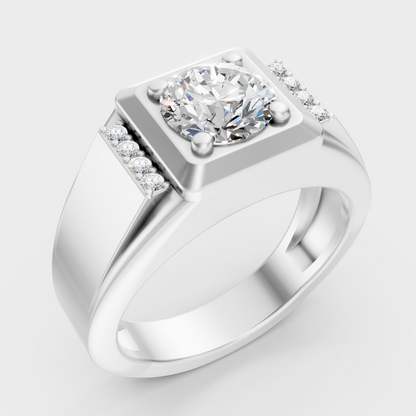 9K White Gold Round-Shaped Lab-Grown Diamond Men’s Ring With Clean Design