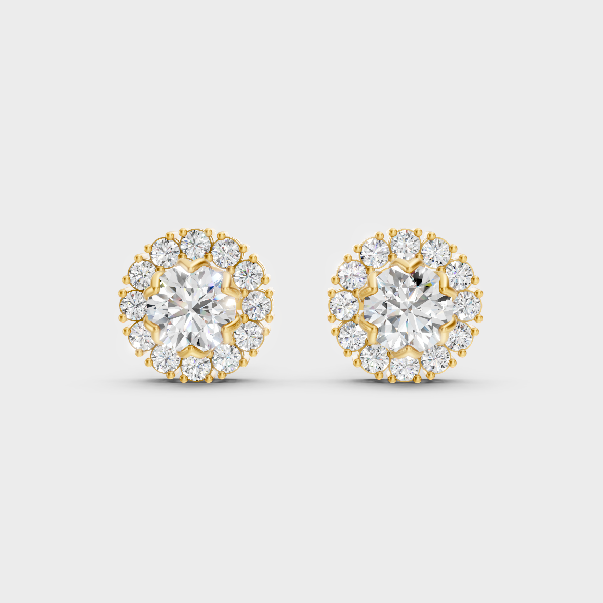  Radiant Yellow Gold Halo Earrings With Certified 2.54 Ct Total Weight Diamonds
