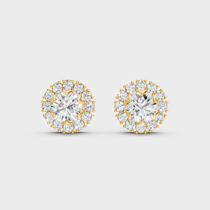  Radiant Yellow Gold Halo Earrings With Certified 2.54 Ct Total Weight Diamonds