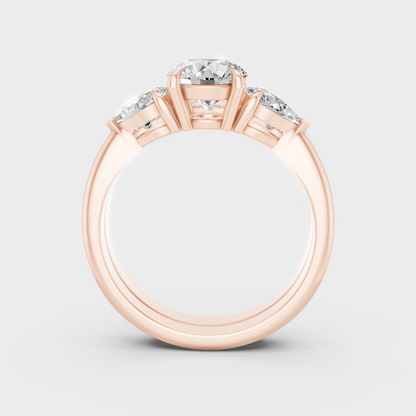 Blush Rose Gold Ring Set With Hallmarked Round And Pear Diamond Detail