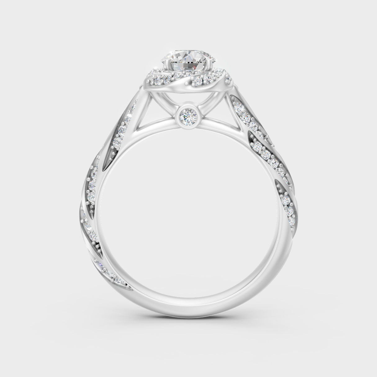 White Gold Round-Cut Lab Diamond Halo Ring With Elegant Twisted Band Design