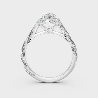 White Gold Round-Cut Lab Diamond Halo Ring With Elegant Twisted Band Design