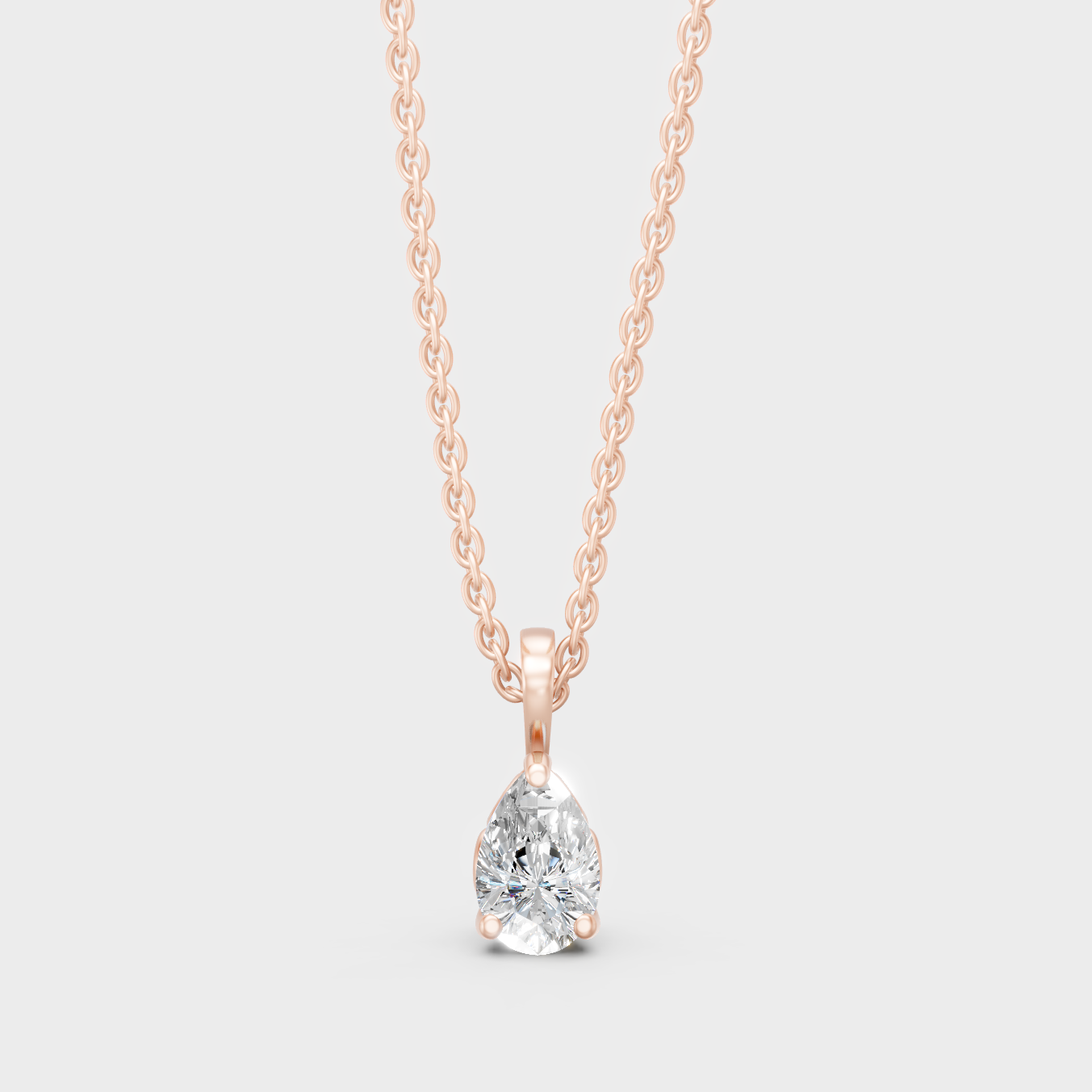 Romantic 18K Rose Gold Pendant With Chain A Pear-Cut Lab Diamond