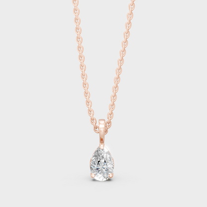 Romantic 18K Rose Gold Pendant With Chain A Pear-Cut Lab Diamond