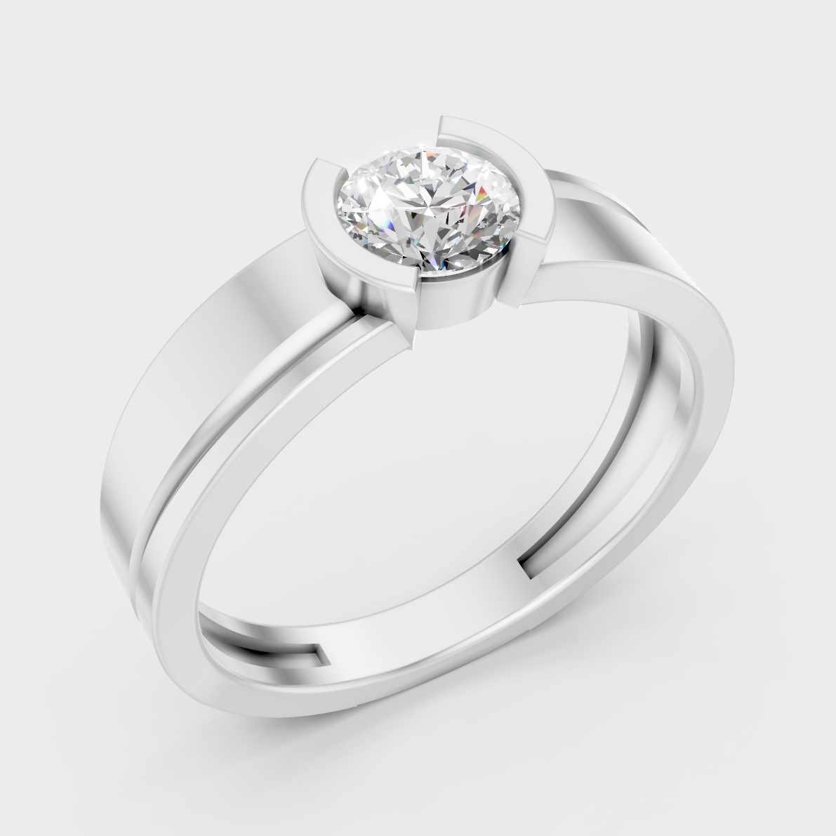 9K White Gold Round-Shaped Lab-Grown Diamond Men’s Ring With Clean Design