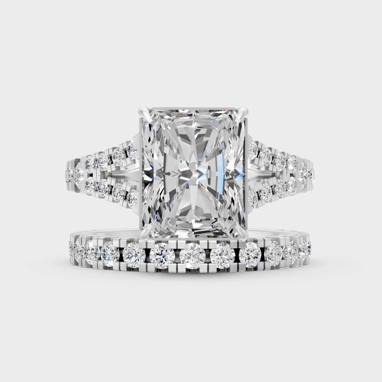 White Gold Radiant Engagement Ring Set With Certified Diamonds