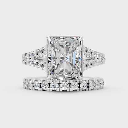 White Gold Radiant Engagement Ring Set With Certified Diamonds