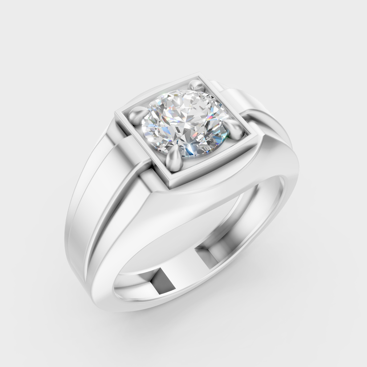 9K White Gold Round-Shaped Lab-Grown Diamond Men’s Ring With Clean Design
