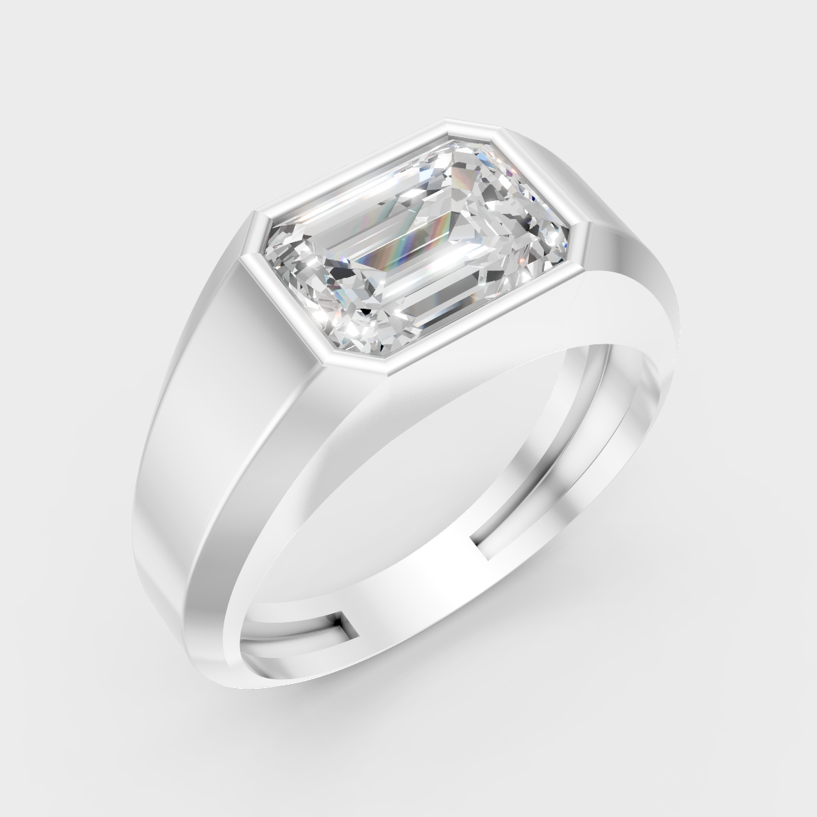 9K White Gold Emerald-Shaped Lab-Grown Diamond Men’s Ring With Clean Design