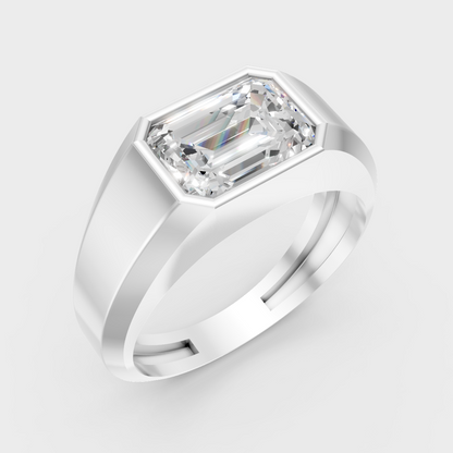 9K White Gold Emerald-Shaped Lab-Grown Diamond Men’s Ring With Clean Design