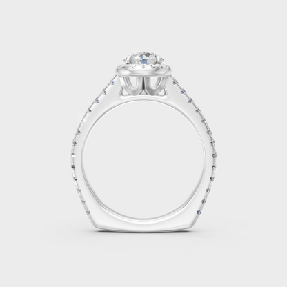 White Gold Round-Cut Lab Diamond Halo Ring For Sophisticated Sustainable Luxury.